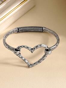 时尚亮面手镯，女士镂空心形设计，街头风配饰 - 銀色 - 查看 5