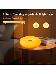 Modern Design Donut Table Lamp, LED Bedside Desk Lamp With Durable Shade, Rotomolded Small 3-Color Dimmable Nightstand Lamps (Not Glass) (Orange) Dimmable Usb - trái cam - Xem 3