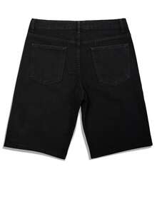 Men's Summer Fashion Rhinestone Decor Slant Pocket Denim Shorts - Black - View 6