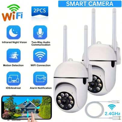 1pc 1080P Full HD 360° Panoramic Wireless WiFi Smart Security Camera, Dual-Way Audio, Pan/Tilt/Zoom, Night Vision, Motion Tracking, Suitable For Elderly Care, Pet Monitoring, Construction, Indoor/Outdoor Use