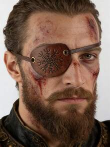Medieval Embossed Pirate Eye Patch, Vintage Faux Leather Eye Mask Viking Accessories, Renaissance Eye Cover Cosplay - Brown - View 6