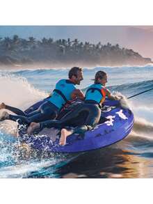 Towable Tube For Boating, 340 Lbs, 1-2 Riders Inflatable Boat Tubes And Towables, 51.8" Round Water Sport Towable Tube For Boat To Pull, Full Nylon Cover, EVA Grab Handles And Speed Safety Valve - Blue - View 9