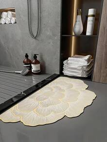 1 Peça Tapete Decorativo com Flor de Camélia e Acabamento Dourado, Tapete Decorativo, Decoração de Quarto, Tapete Pequeno, Tapete, Decoração Doméstica, Tapete de Sala de Estar, Tapete Pequeno de Sala de Estar, Tapete de Quarto, Decoração Doméstica de Sala de Estar, Tapete para Área Externa, Tapete Lavável - Multicolorido - Visão 3