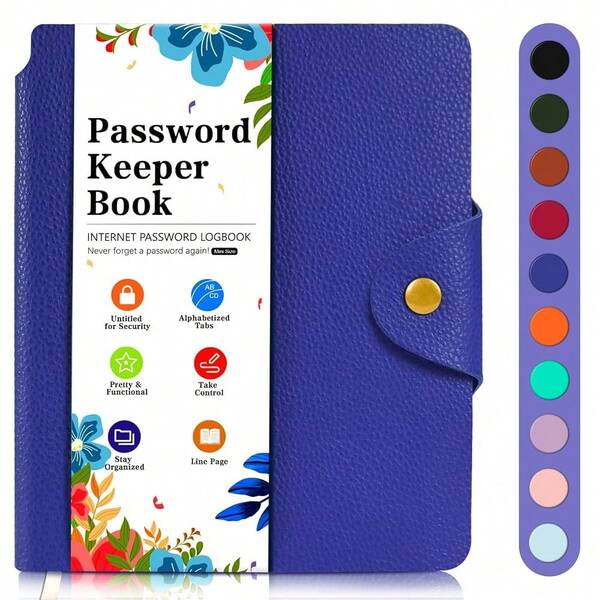 Password Book With Alphabetical Tabs, Elegant PU Leather Password Keeper Book, Small Password Journal To Record Contacts, Special Days, Internet Setting, Dark Blue