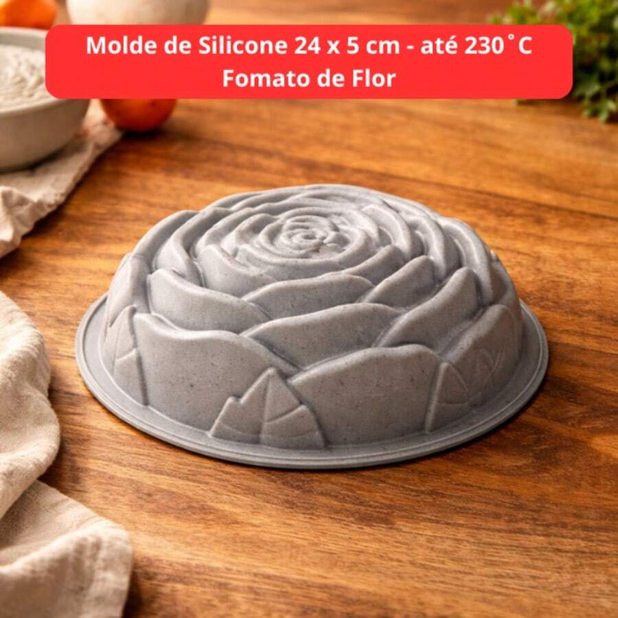 Forma de Silicone em Formato de Flor 24cm – Ideal para Bolo, Pudim, Terrina, Patês - Cinza Claro - Visão 1