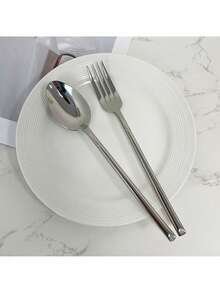 3pcs/12pcs Stainless Steel Cutlery Set, Steak Knife Fork Spoon, Suitable For Kitchen, Restaurant, Wedding, Party, Holiday Gift - Silver - View 3
