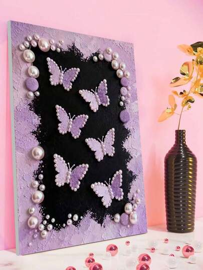 New Pearl Painting Purple Tone Pearl Butterfly Frameless DIY Handmade Sticky Diamond Creative Diamond Painting Kit, Suitable For Bedroom Decoration, Living Room Hanging Paintings, Room Decoration, Artwork, Birthday Gifts For Friends, Christmas, New Year, Valentine's Day, Holiday Gifts Full Of Innovative Ideas