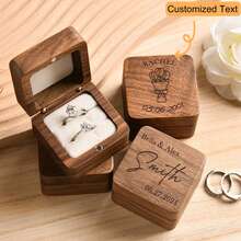 1pc Walnut Wood Oval 2-Slot Custom Personalized Ring Box, Square Walnut Ring Box, Round Ring Box For Wedding Rings, Laser Engraved Wood Ring Box For Proposal, Engagement, Anniversary, Valentine's Day, Birthday,Warm Ambience,Fall Decor,Elegant Living,Artful Living - Multicolor - View 14