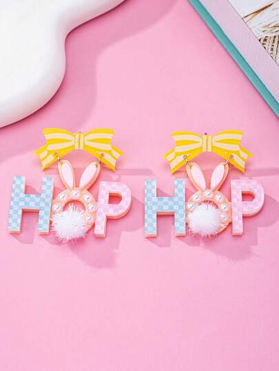1 Pair Fashionable Easter Acrylic Earrings, Rabbit, Letter, Bow Pendant Earrings, Cute Gift For Girls