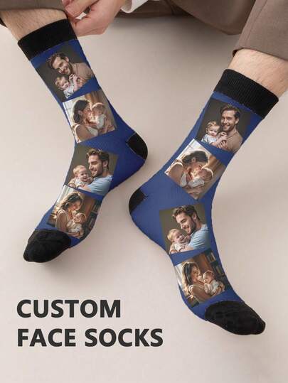 1 Pair Of Customized Face Men's Mid Tube Socks, Put Any Face On Socks, Personalized Socks For Cats And Pets With Photos, Interesting Customized Picture Pairs With Medium To Long Socks, Suitable For Valentine's Day Improving The Family Day Atmosphere Personalized, Unique, Customized Personalized Gifts For Men/Women Ideal Gifts For Him Boyfriend, Friends Bedroom, For Weddings, For Holiday, For Anniversaries, For Birthdays, Fall