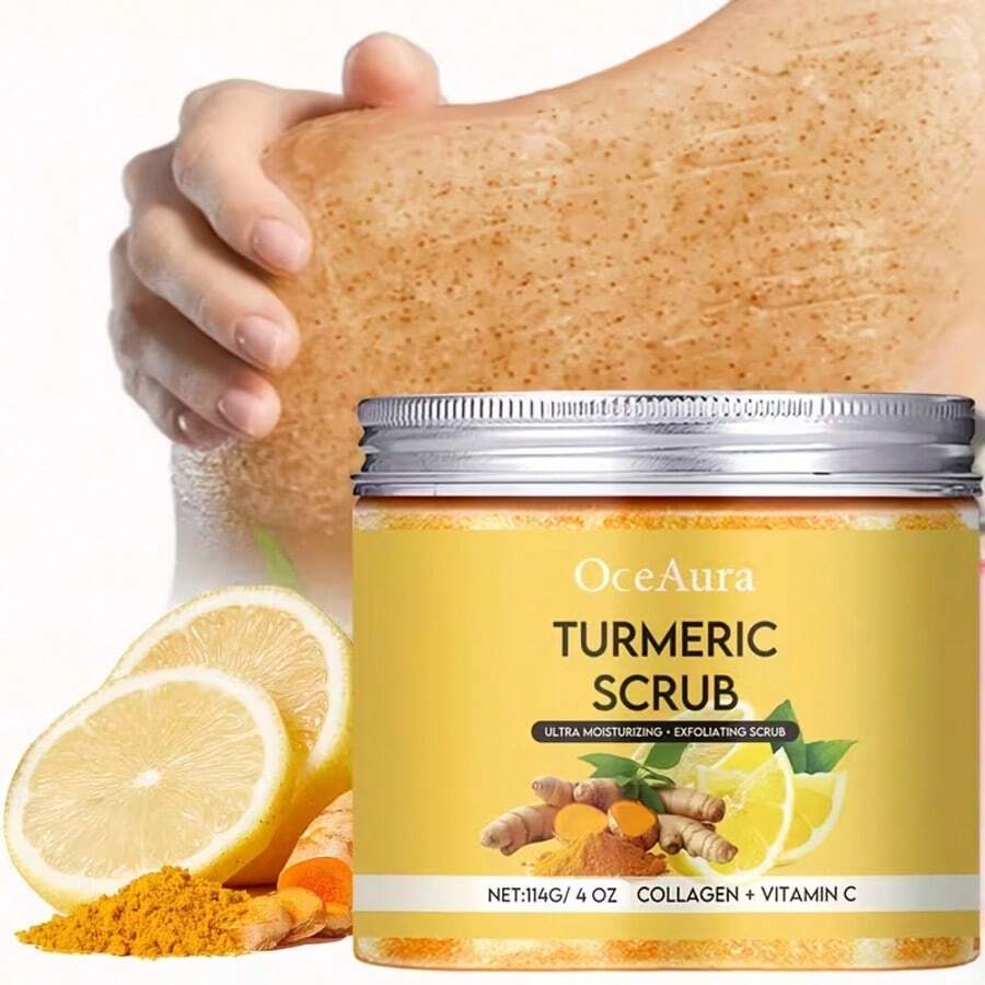 114g Turmeric Lemon Body Scrub, Containing Turmeric Root, Lemon Fruit, And Collagen, Helps Skin Look Radiant, Gently Exfoliates And Smoothens Skin, Daily Body Skin Care - AHA - View 1