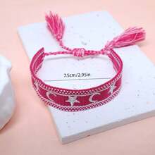 1pc Handmade Embroidered Pentagram Bracelet - Hot Pink - View 6