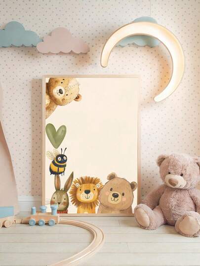 1pc Painting Canvas Wall Art - Baby Room Decor, Forest Animal Theme Digital Wall Art, Bear, Lion, Bee, Rabbit Poster - Framed Baby Room Wall Art Perfectly Suited For Playroom Decor Baby Room Decor, Nursery Decor, Preschool Decor Boy's Room Decor Girl's Bedroom Decor Children's Room Decor