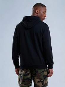 Voidago WHITE SHARK Men's Casual Sporty Everyday Commute Minimalist Versatile Thin Breathable Cool Feeling Black Hoodie, Spring & Autumn - Black - View 2