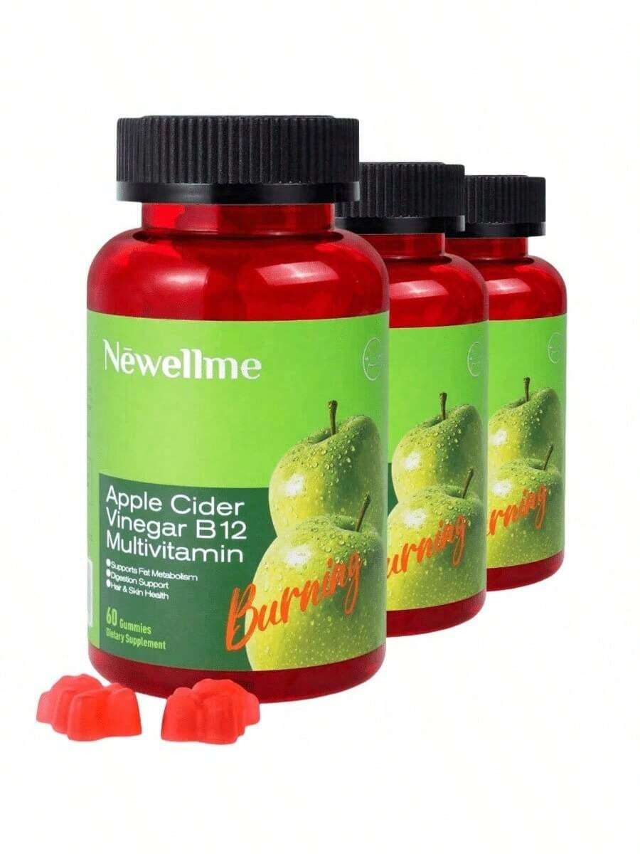 Bestseller!NEWELLME Apple Cider Vinegar Gummies With B12 |     Multivitamin Supplement |     Supports Energy & Gut Health |     Vegetarian, Non-GMO |     60 Gummies.Supplement Vitamin,Free Shipping. - 3-piece Pack - View 1