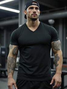 ZYNTH BALENO Camiseta casual de manga corta con cuello en V para hombres, adecuada para el verano - Negro - Ver 2