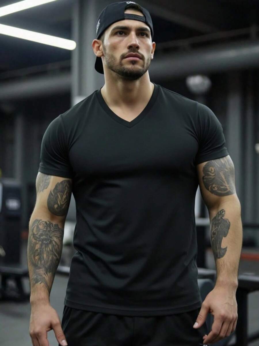 ZYNTH BALENO Camiseta casual de manga corta con cuello en V para hombres, adecuada para el verano