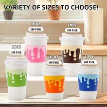 Tamone 100 PACK 12OZ Disposable Coffee Cups With Lids And Sleeves, 12OZ Paper Cups 5 Color To Go Coffee Cups With Lids Leak Proof, White Paper Cups For Cold/Hot Beverage Chocolate Cocoass For Home - Colorful - 查看 5