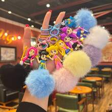 1pc Kpop Witch Girl Group Pom Pom Keychain, Cute Winter Vibe Couple Cartoon Bag Charm (Random Style) - Multicolor - View 2