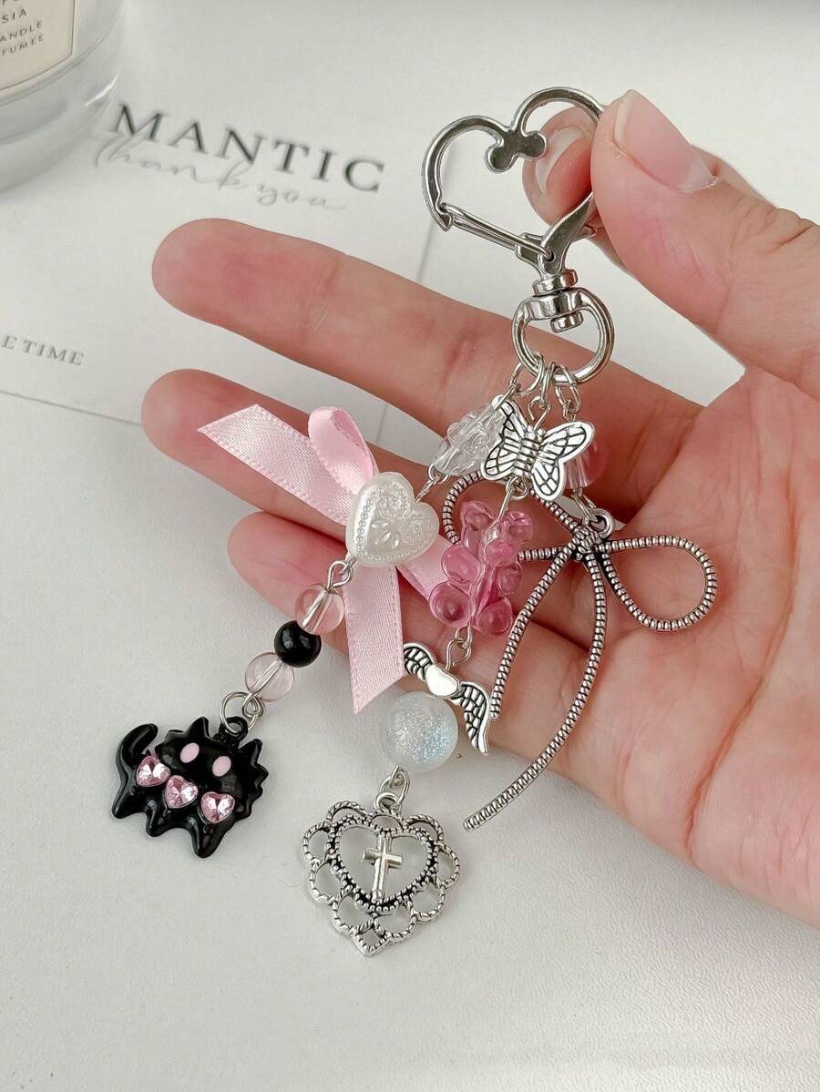 1 PC Y2K Millennium Style Butterfly Bag Charm, Personalized Phone Chain, Teddy Bear Cross Bead Ornament, Keychain - The Perfect Gift - Multicolor - View 1