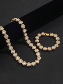 Fully Iced-Out Round Pendant Necklace, Street Style Choker Necklace For Men, Personalized Rhinestone Necklace - Hip-hop Rhinestone Cuban Chain Necklace - View 6