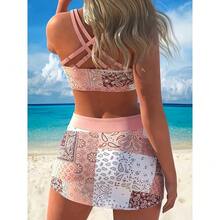 New Popular European And American Fast Drying Fabric High Waist Split Skirt Tankini Set Beach Vacation Swimsuit For Women - Hồng - Xem 2