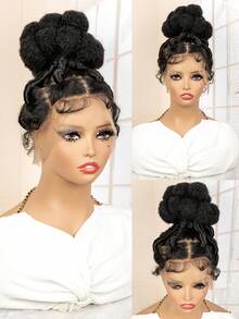Bantu Knotless Braided Wigs Synthetic Full Lace Wig Lace Box Braided Wig Buns Wig Full Lace Braids Wig African Braiding Hair Wig For Women - Black - View 3