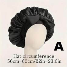 Soft Luxurious Pink Satin Bonnet - Adjustable Tie Band & Bow Accent, Comfortable Ruffled Design For A Snug Fit, Hair Protection |   Satin Cap |   Smooth Satin Finish For Women & Men Satin Bonnet For Sleeping Cap Double Layer Hair Bonnet With Elastic Tie Band For Curly Hair Night Cap (Bean Paste + Pink) - Nhiều màu - Xem 5