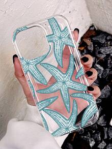 1pc Fresh Ocean Style Starfish Polka Dot & Line Pattern Anti-Slip Transparent Air Cushion Phone Case Compatible With Iphone 11/12/13/14/15/16/17 Pro Max - Multicolor - View 3