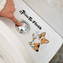 1pc Cartoon Cute Funny Cat, Dog, Toilet Sticker, Creative Toilet Lid Sticker, "Press And Flush" English Sticker, Bathroom Self-Adhesive PVC Wall Sticker, Suitable For Bathroom - Multicolor - View 1