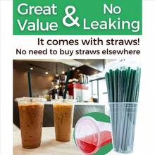 24 Oz Plastic Cups With Lids And Straws, Disposable Coffee Cups 25 Sets - 25 + 24 盎司杯 - 查看 3
