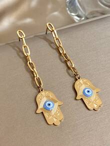 1Pair Unique Charm Evil Eye Dangle Earrings Golden Long Dangle Earrings For Stainless Steel Long Earrings Christmas Daily Party Mother Valentine Jewelry Gifts - Multicolor - View 5