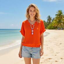 Women Tops - 亮橙色 - 查看 6