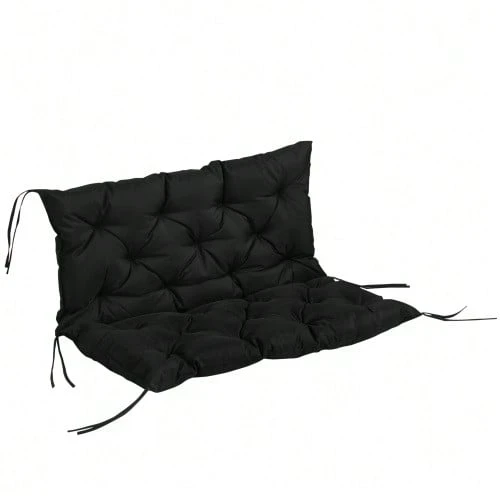 3-Seater Bench Cushion 100 X 98 X 8 Cm, Bench Cushion With Ties, Seat Cushion, Outdoor/Indoor Chair Cushion, Seat Pad, Bench Cushion For Garden Furniture, Garden Bench, Swing, Black - 黑色 - 查看 1