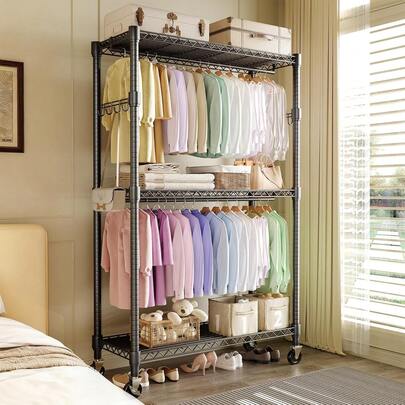 Dragonpad 75inch Tall Heavy Duty Garment Rack With Wheels,  3 Tier Rolling Clothes Rack With Adjustable Shelves & Hanging Rod, Metal Closet Organizer,694LBS Capacity