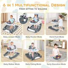 6 In 1 Baby Walker Adjustable Toddler Walker & Activity Center With Music Tray Black - 灰色 - 查看 6