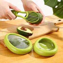 三合一牛油果工具套装：切片器、去核器、削皮器和牛油果形状保鲜盒 - 彩色 - 查看 3