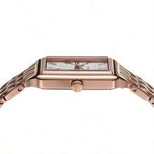 Fossil 女士 Raquel 石英不锈钢三针腕表，方形系列，不锈钢表壳/水晶表盘，表壳直径 26 毫米 - 白色 + 玫瑰金 - 查看 5