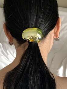 1pc Gold Metallic Hair Bands Hair Rope Alloy Fashion Hair Accessories Leather Straps Pony Tail Women And Girls - Gold - View 3