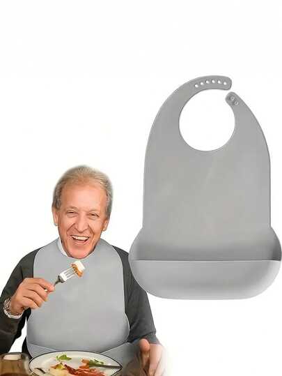 1件成人硅胶围兜，小号42/28厘米，建议身高160厘米以下人士使用，防水3D立体喂食围兜，硅胶喂食围兜