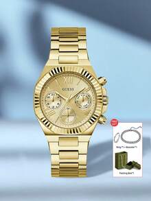 Guess Reloj de cuarzo para hombre, reloj de pulsera de negocios de acero inoxidable para hombre, adecuado para uso diario, GW0769L1/GW0769L2/GW0769L3/GW0769L4 - Dorado - Ver 1