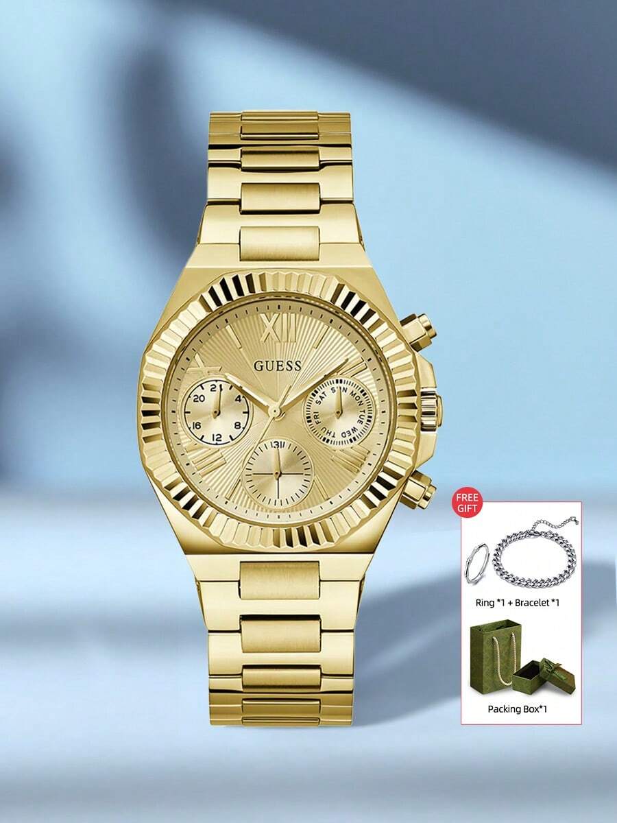 Guess Reloj de cuarzo para hombre, reloj de pulsera de negocios de acero inoxidable para hombre, adecuado para uso diario, GW0769L1/GW0769L2/GW0769L3/GW0769L4 - Dorado - Ver 1
