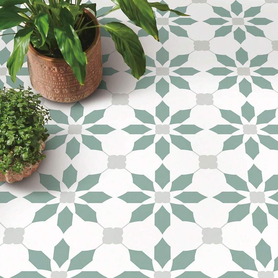 MORCART 20cm X 20cm Peel And Stick Floor Tiles, 20 Pieces Of Self-Adhesive DIY Vinyl Flooring, Suitable For Removable Waterproof Tile Stickers (Light Blue) In Bedrooms, Living Rooms, Bathrooms, Kitchens, And Stairs - 淺藍色 - 查看 1
