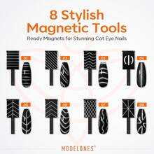 Modelones Cat Eye Magnetic For Nails,15PCS Cateye Rose Gel Nail Polish Magnet Tools Powerful Set Wand Magnet Valentine's Heart Nail Polish Square Round Magnet Stick Diverse Glassy Cateye Effect - Black - View 9