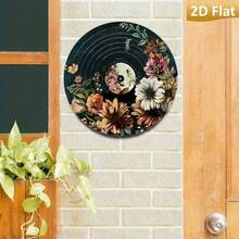 1PC 8x8inc2D Flat Vintage Metal Wall Art Sign - 8x8 Inch Round Black Vinyl Record Floral Design, Retro Home Decor For Kitchen, Bedroom, Office & Holiday, Ideal Gift For Music Lovers, Durable Wall Art, Easy To Hang, Random 2D Flat Print Style - 淺粉色 - 查看 2