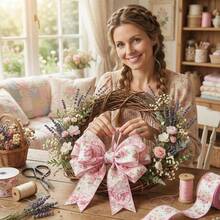 4 Rolls Pink Floral Decorative Ribbon Set - 2.5 Inches Wide, 20 Yards Total Length - Pink & White Vintage Rose Pattern Satin Ribbon, Suitable For Crafting, Spring & Floral Decor, Mother's Day Gift - Multicolor - View 9