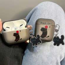 Cat Playing Ball Earphone Case Protective Cover Suitable Compatible With Apple Wireless Earphones, Scratch-Resistant And Anti-Drop - Transparent Black - View 1