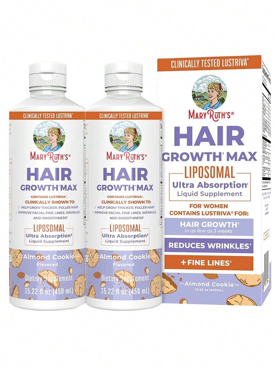 Hair Growth MAX Liposomal For Women | 15.22 Fl Oz | Fast-Absorbing Biotin 10,000 Mcg, Pumpkin Seed Oil & Herbal Blend | Thicker Hair, Skin Hydration & Wrinkle Support | Almond Cookie Flavor - 2瓶 - 查看 1