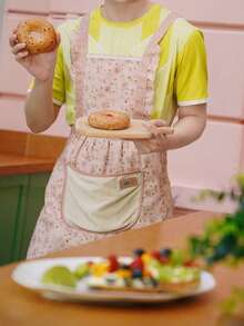 1pc Waterproof And Oil Resistant Canvas Apron - Floral Design, Adjustable Belt, Breathable Fabric, New Kitchen Home Cooking Oil And Stain Proof Scarf - Multicolor - View 10