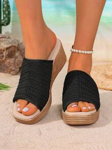Giày sandal đế xuồng dày dặn, thời trang, đa năng dành cho nữ, thích hợp mang hàng ngày. - màu đen - Xem 5
